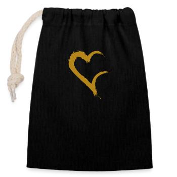 Heart open gold - Closable cotton gift bag (14x20cm) - black - Front