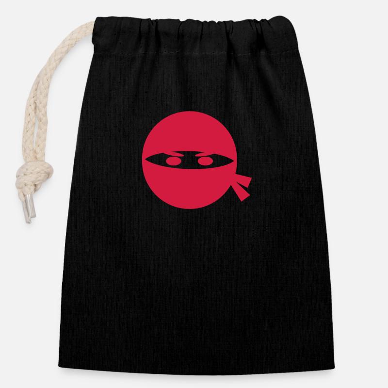 Ninja Kopf - Verschließbarer Geschenkbeutel aus Baumwolle (14x20cm) - Schwarz