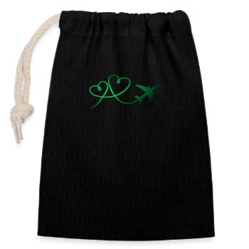 Airplane aviator with heart - Closable cotton gift bag (14x20cm) - black - Front