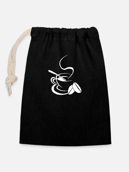 kaffee, milchkaffee, koffein, Sucht, Espresso - Verschließbarer Geschenkbeutel aus Baumwolle (14x20cm) - Schwarz