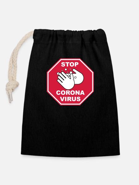 Arrêtez le virus Corona - Sac cadeau en coton avec cordon (14 x 20 cm) - noir