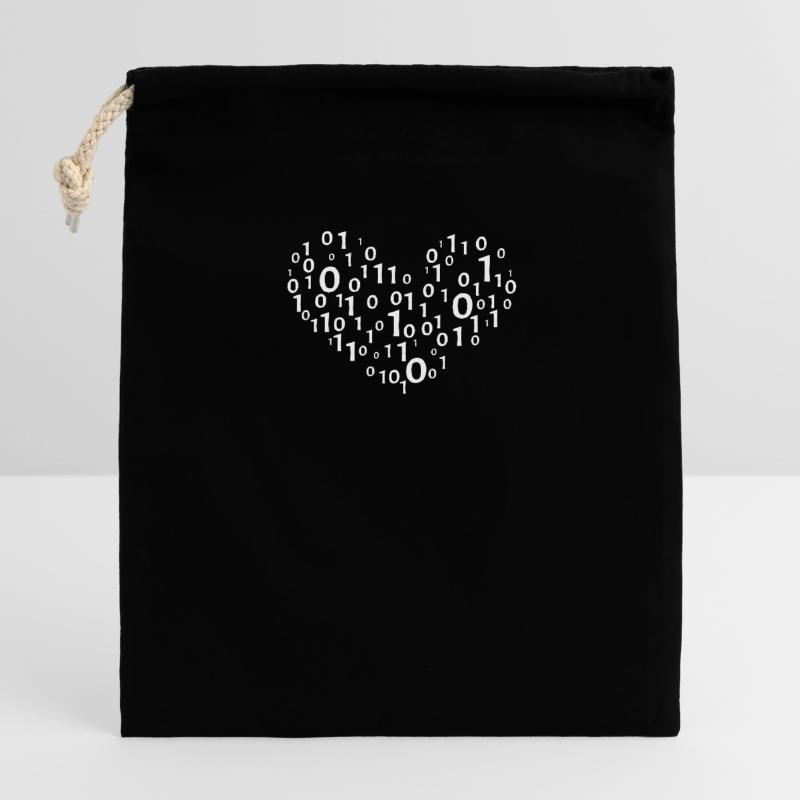 Heart binary coding Closable cotton gift bag (14x20cm)
