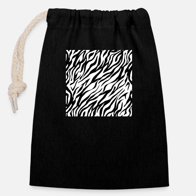 Zebra Stripes Zebras Pattern Animal Print Animaux - Sac cadeau en coton avec cordon (14 x 20 cm) - noir