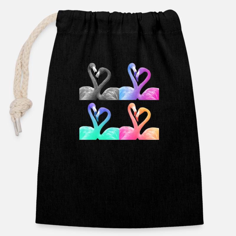Flamants roses - Sac cadeau en coton avec cordon (14 x 20 cm) - noir