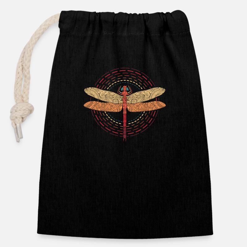 Libellules Insect Cercle Logo Vintage Retro - Sac cadeau en coton avec cordon (14 x 20 cm) - noir