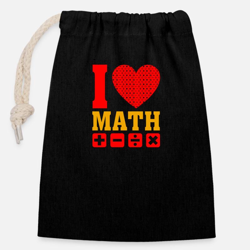 J'aime les maths - j'aime les maths Math Heart Love - Sac cadeau en coton avec cordon (14 x 20 cm) - noir