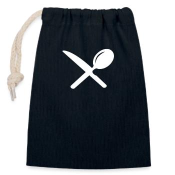 Couteau et cuillère à manger - Sac cadeau en coton avec cordon (14 x 20 cm) - bleu marine - Devant