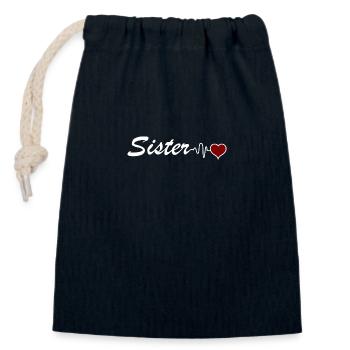 Sister heart sibling heartbeat - Closable cotton gift bag (14x20cm) - navy - Front