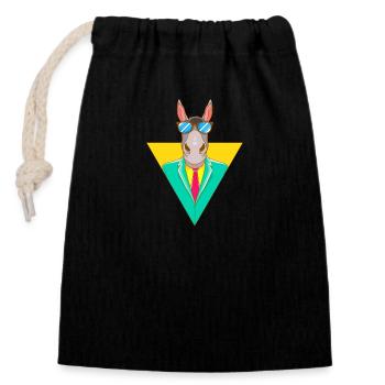 Cool business donkey with sunglasses - Closable cotton gift bag (14x20cm) - black - Front