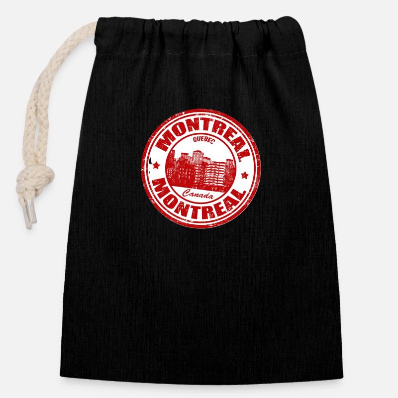 Montreal Stamp - Closable cotton gift bag (14x20cm) - black