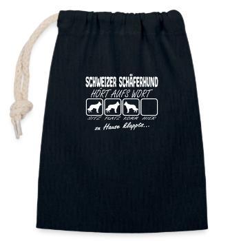 Schweizer Schäferhund Hört aufs Wort Spruch Lustig - Verschließbarer Geschenkbeutel aus Baumwolle (14x20cm) - Navy - Vorne