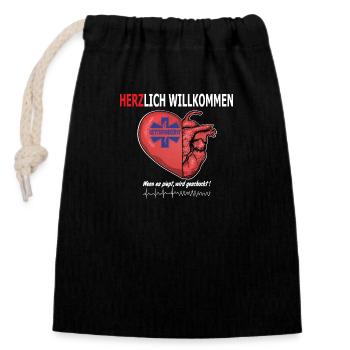 Rettungsdienst Herzlich Willkommen, Defibrillator - Verschließbarer Geschenkbeutel aus Baumwolle (14x20cm) - Schwarz - Vorne