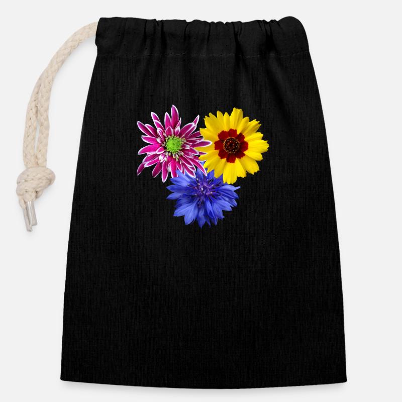 Fleurs, floraison, pétales, fleuri, fleur, floral - Sac cadeau en coton avec cordon (14 x 20 cm) - noir