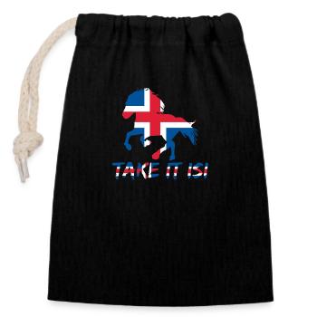 Cheval islandais Take it Isi disant drapeau - Sac cadeau en coton avec cordon (14 x 20 cm) - noir - Devant