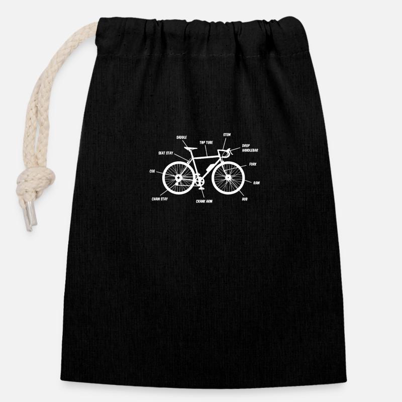 Fahrrad Teile Anatomie, Radfahrer Biker Radsport - Verschließbarer Geschenkbeutel aus Baumwolle (14x20cm) - Schwarz