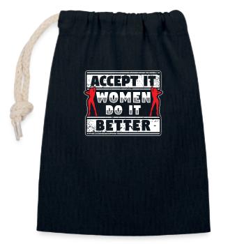 Femme puissance féminisme puissance femme - Sac cadeau en coton avec cordon (14 x 20 cm) - bleu marine - Devant