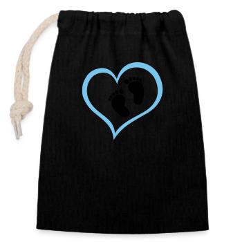 Baby Boy Footprint with Heart - Closable cotton gift bag (14x20cm) - black - Front
