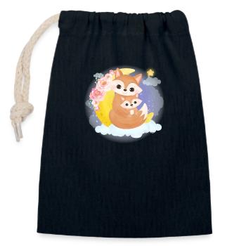 Belle famille renard sur un nuage avec la lune - Sac cadeau en coton avec cordon (14 x 20 cm) - bleu marine - Devant