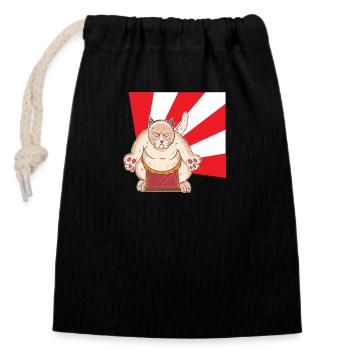 Chat Sumo Japon Lutteurs Sport Anime Manga - Sac cadeau en coton avec cordon (14 x 20 cm) - noir - Devant