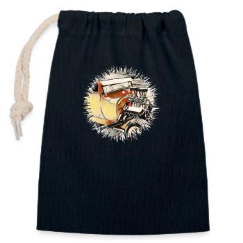 Voiture - Sac cadeau en coton avec cordon (14 x 20 cm) - bleu marine - Devant
