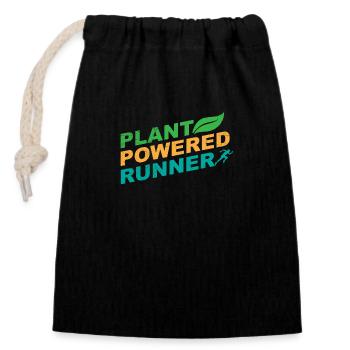 Plant Powered Runner Jogger Lustige Geschenkidee - Verschließbarer Geschenkbeutel aus Baumwolle (14x20cm) - Schwarz - Vorne