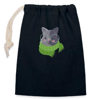Écharpe grise mignonne de chat de chat dessiné à la main - Sac cadeau en coton avec cordon (14 x 20 cm) - bleu marine - Devant