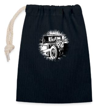 Voiture - Sac cadeau en coton avec cordon (14 x 20 cm) - bleu marine - Devant