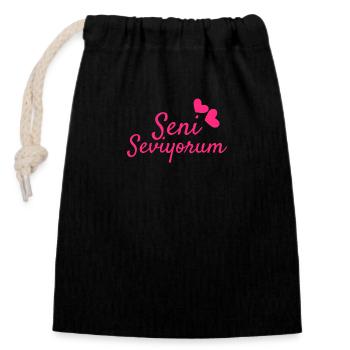 Seni Seviyorum Turkish - Closable cotton gift bag (14x20cm) - black - Front