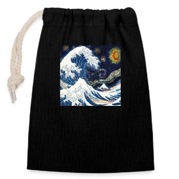 Kanagawa Waves, Japanese, Great Wave, Nature Lover - Closable cotton gift bag (14x20cm) - black - Front