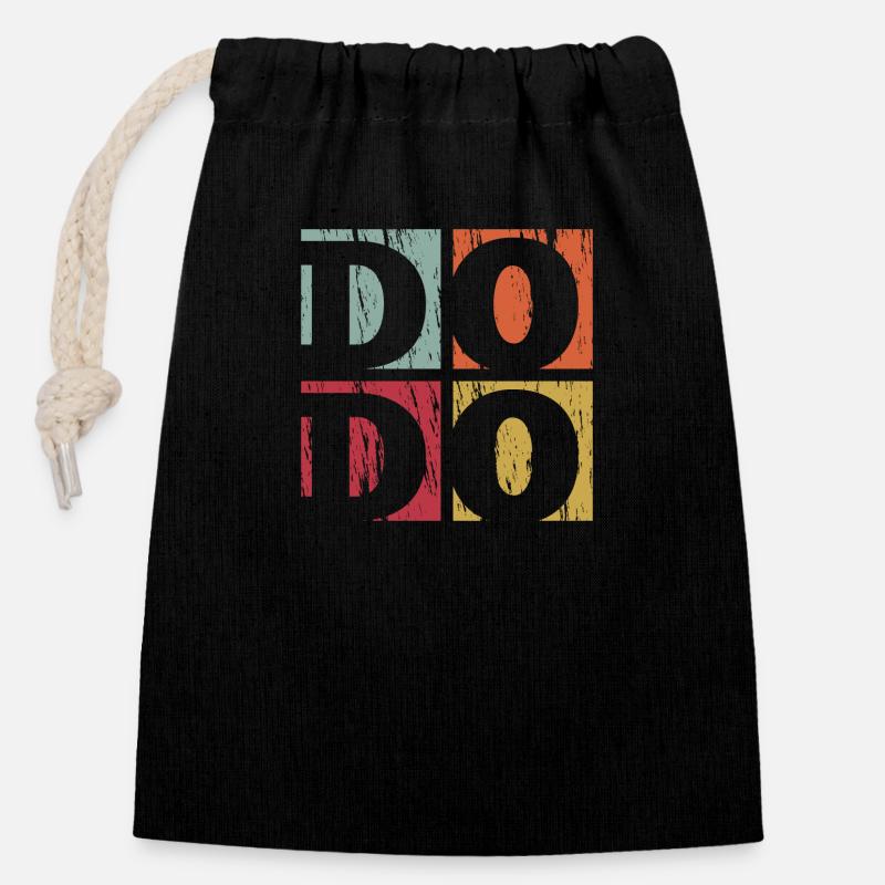 vintage retro used look Dodo ratite - Closable cotton gift bag (14x20cm) - black