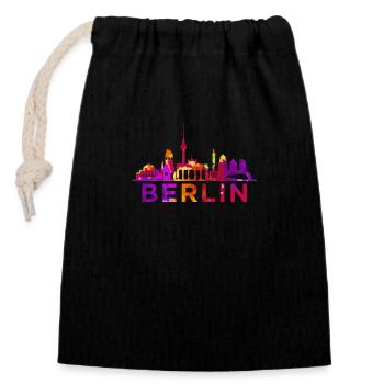 Berlin Skyline Impression Souvenir Geschenkidee - Verschließbarer Geschenkbeutel aus Baumwolle (14x20cm) - Schwarz - Vorne