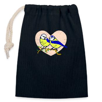 Zwei Blaumeisen verliebt Frühling Vogel Liebhaber - Verschließbarer Geschenkbeutel aus Baumwolle (14x20cm) - Navy - Vorne