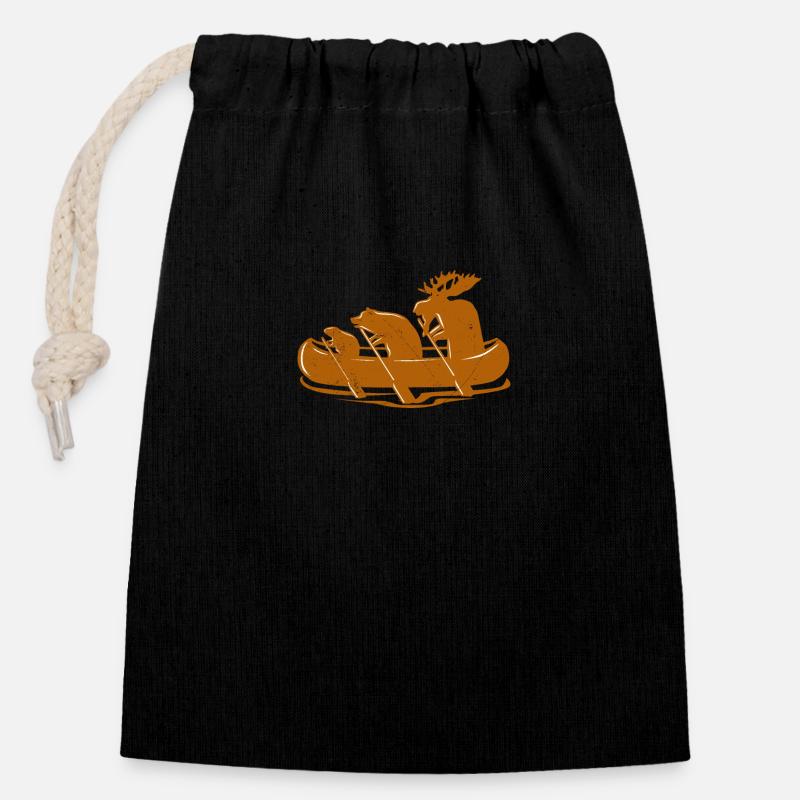 Canoë castor ours Orignal Canoë Canada Idée cadeau - Sac cadeau en coton avec cordon (14 x 20 cm) - noir