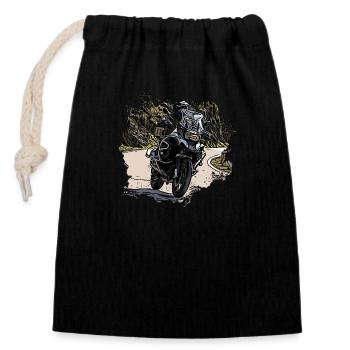 Adventure Bike Country Road - Sac cadeau en coton avec cordon (14 x 20 cm) - noir - Devant