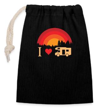 I love camping - Verschließbarer Geschenkbeutel aus Baumwolle (14x20cm) - Schwarz - Vorne