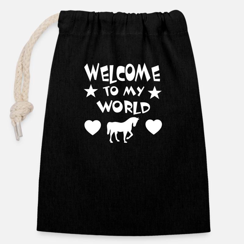 Cheval - Sac cadeau en coton avec cordon (14 x 20 cm) - noir