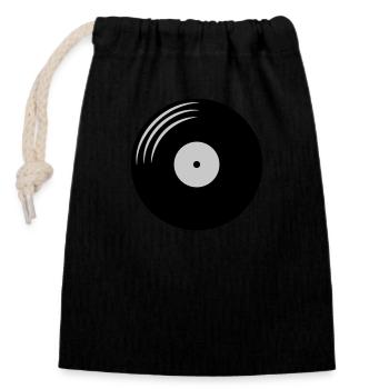 Disque vinyle rond - Sac cadeau en coton avec cordon (14 x 20 cm) - noir - Devant