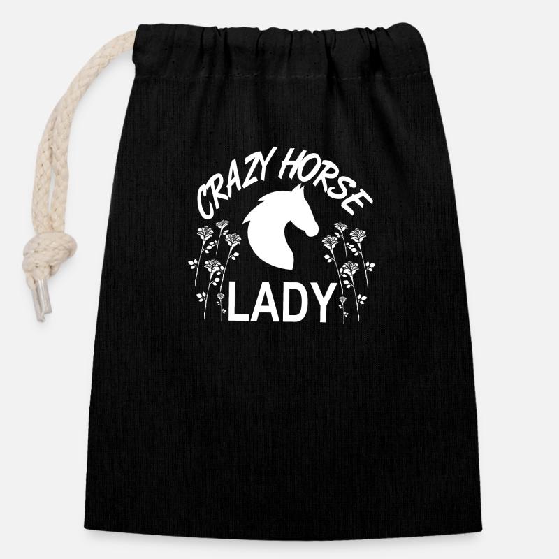 Cheval - Sac cadeau en coton avec cordon (14 x 20 cm) - noir