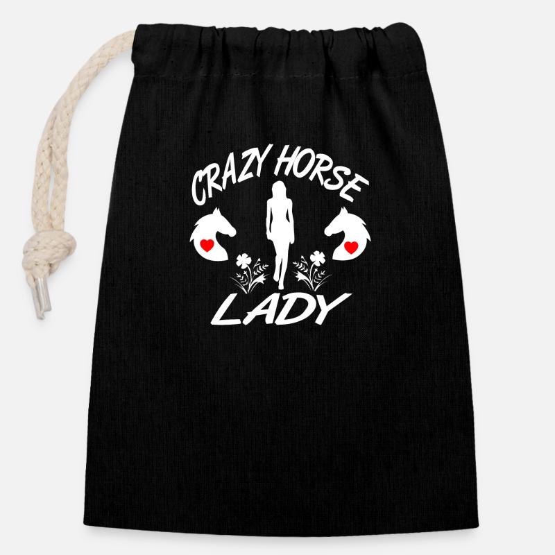 Cheval - Sac cadeau en coton avec cordon (14 x 20 cm) - noir