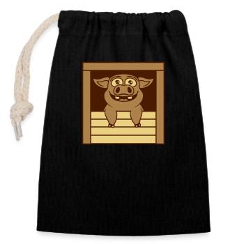 Comic drôle de cochon d’écurie - Sac cadeau en coton avec cordon (14 x 20 cm) - noir - Devant