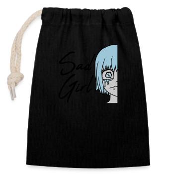 Visage de sad girl en pleurs - Sac cadeau en coton avec cordon (14 x 20 cm) - noir - Devant