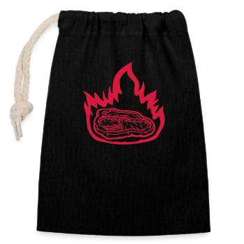 Heiß Feuer Steak saftig - Verschließbarer Geschenkbeutel aus Baumwolle (14x20cm) - Schwarz - Vorne