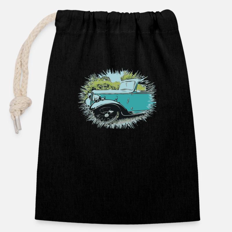 Car - Closable cotton gift bag (14x20cm) - black