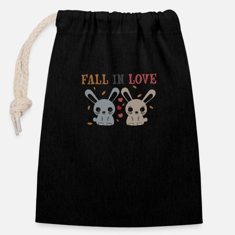 Tomber amoureux - Sac cadeau en coton avec cordon (14 x 20 cm) - noir