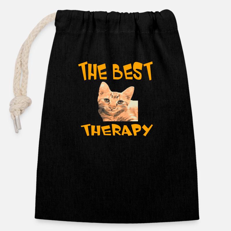 Katze - Verschließbarer Geschenkbeutel aus Baumwolle (14x20cm) - Schwarz
