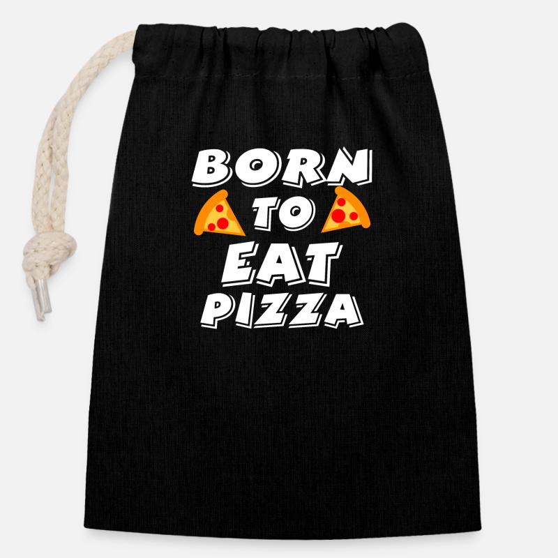 Pizza - Sac cadeau en coton avec cordon (14 x 20 cm) - noir
