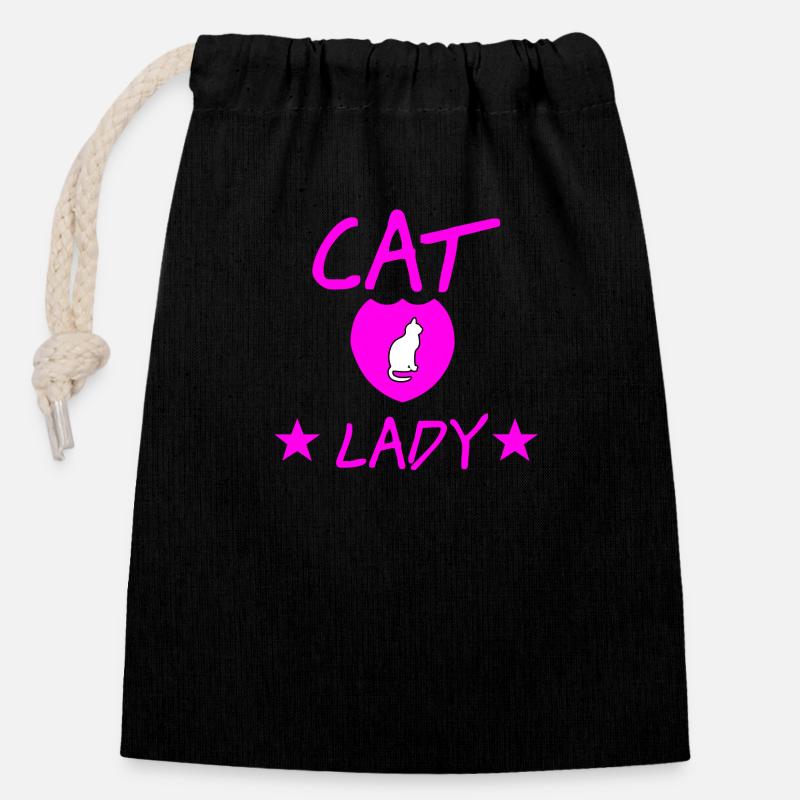 Chat - Sac cadeau en coton avec cordon (14 x 20 cm) - noir