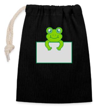 Texte présent bouclier de grenouille - Sac cadeau en coton avec cordon (14 x 20 cm) - noir - Devant