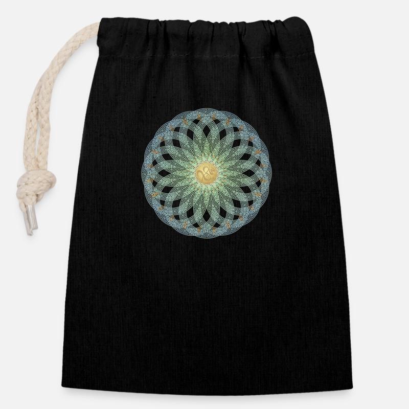 Mandala grec infinity, SSL - Sac cadeau en coton avec cordon (14 x 20 cm) - noir