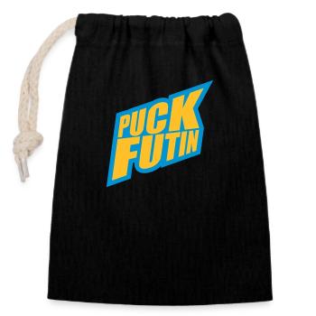 puck futin logo design - Closable cotton gift bag (14x20cm) - black - Front